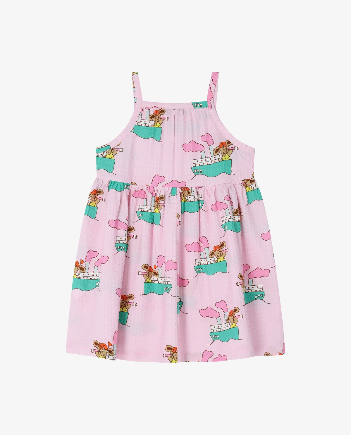 Pink seersucker sleeveless dress