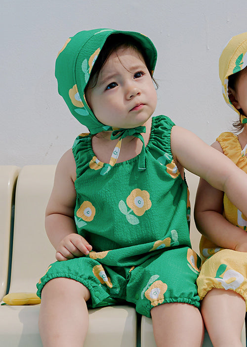 ICE HAPPY FLOWER ROMPERS Green