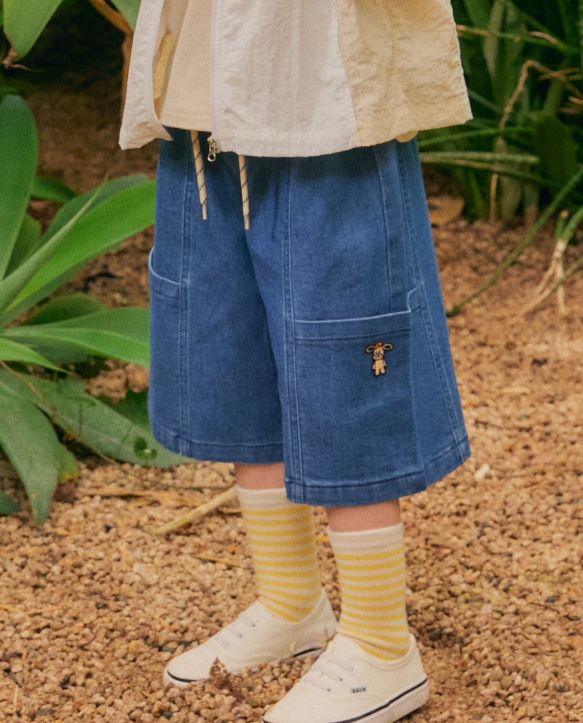 Medium Blue Denim Cut-out Detail Bermuda Pants