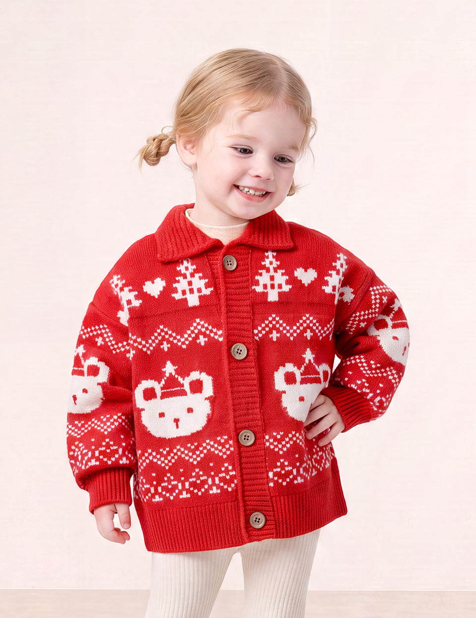 [Milk Mile] Happy Holic Winter Bear Cowichan Collared Sweater
