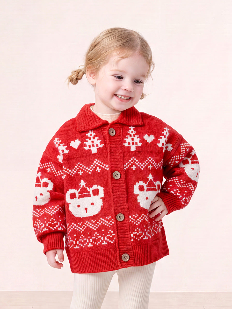 [Milk Mile] Happy Holic Winter Bear Cowichan Collared Sweater