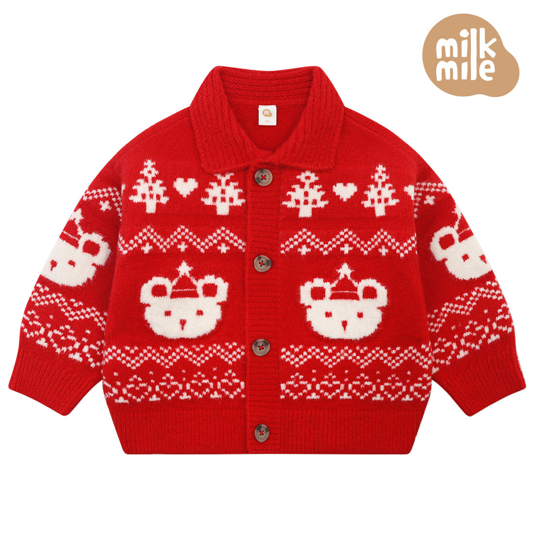 [Milk Mile] Happy Holic Winter Bear Cowichan Collared Sweater