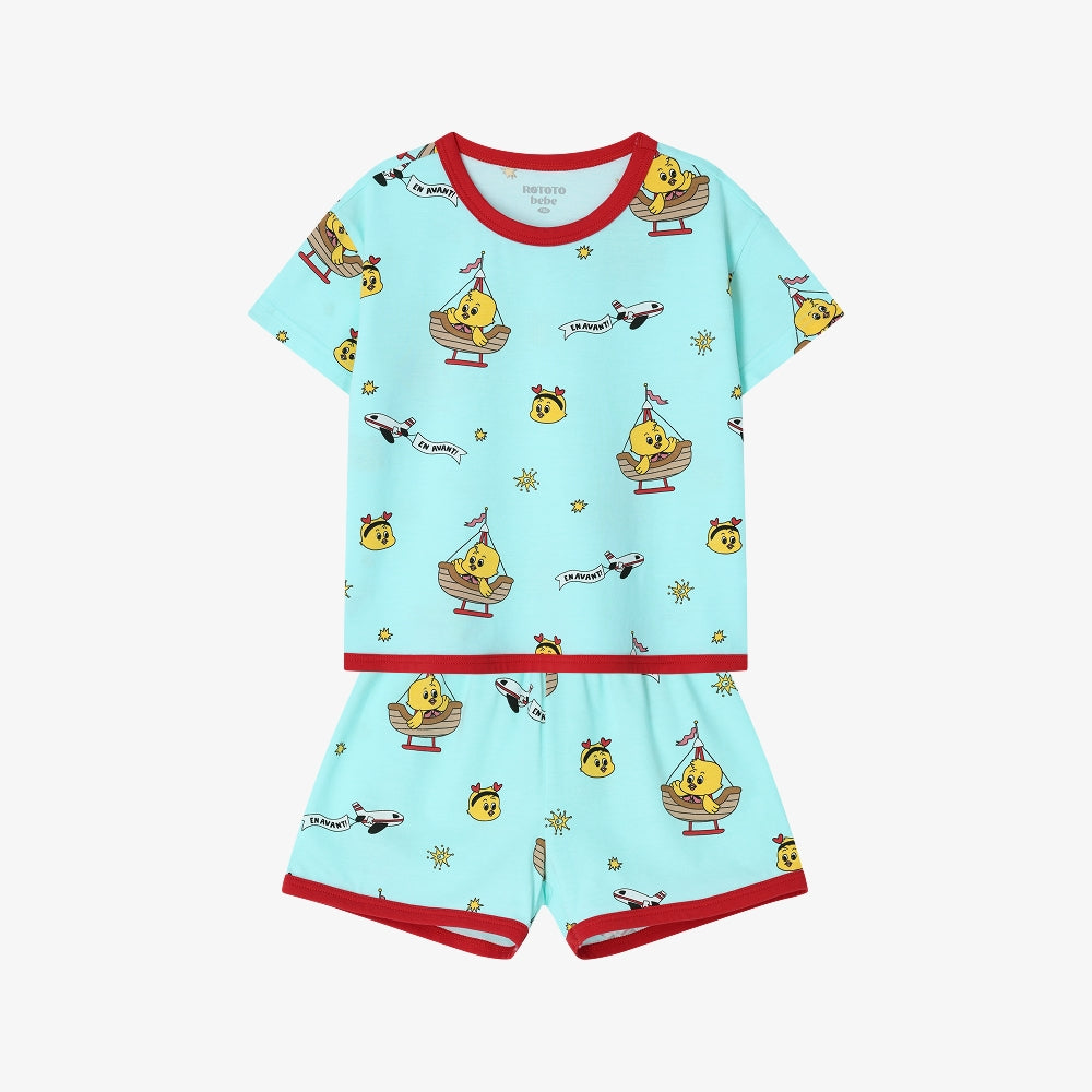 Rototobebe Cotton Modal All-Over Short Sleeve Loose Loungewear Sky Blue