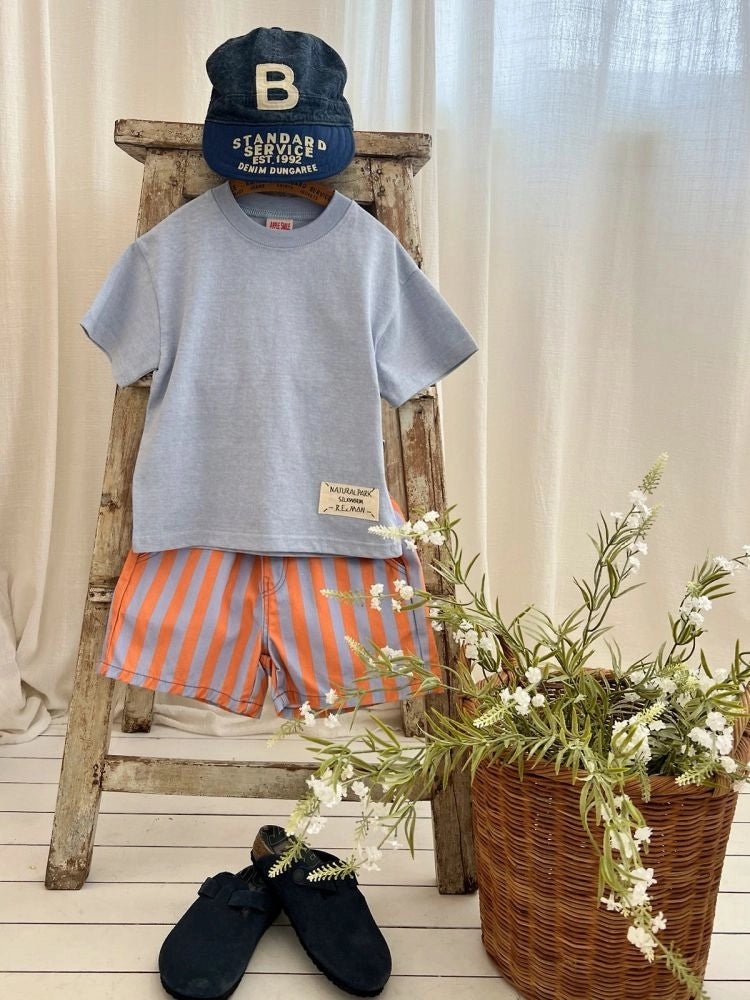 Apple Smile Border Stripe Shorts Orange