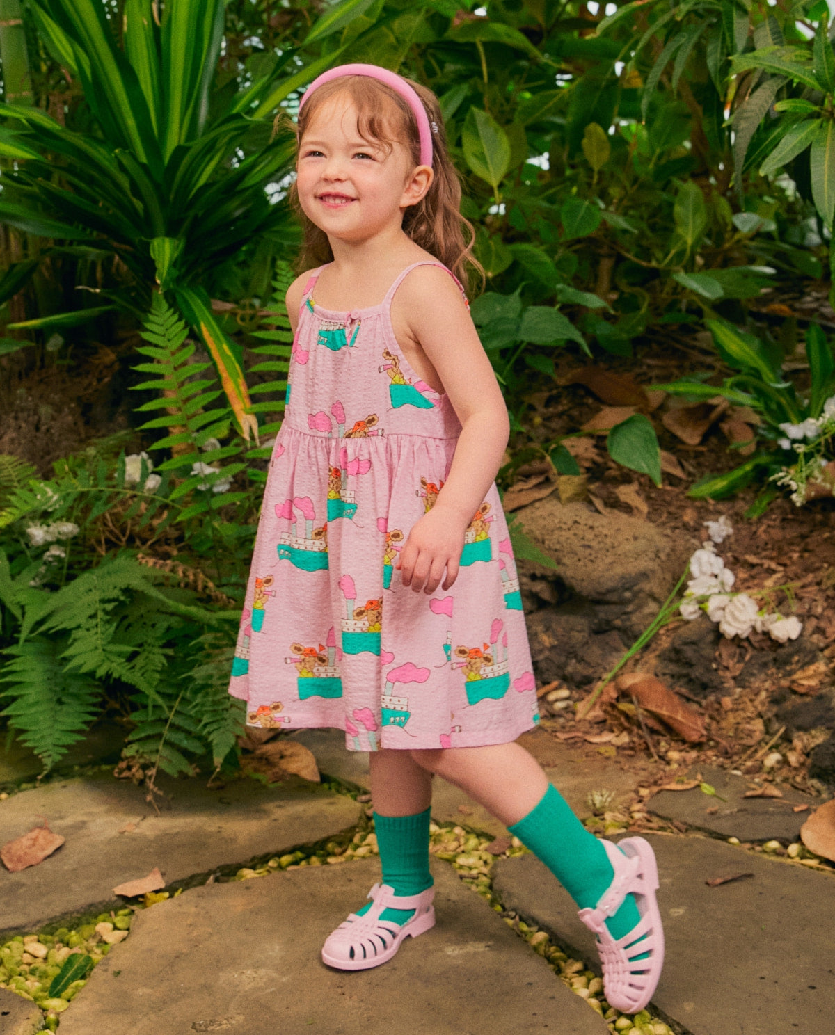 Pink seersucker sleeveless dress