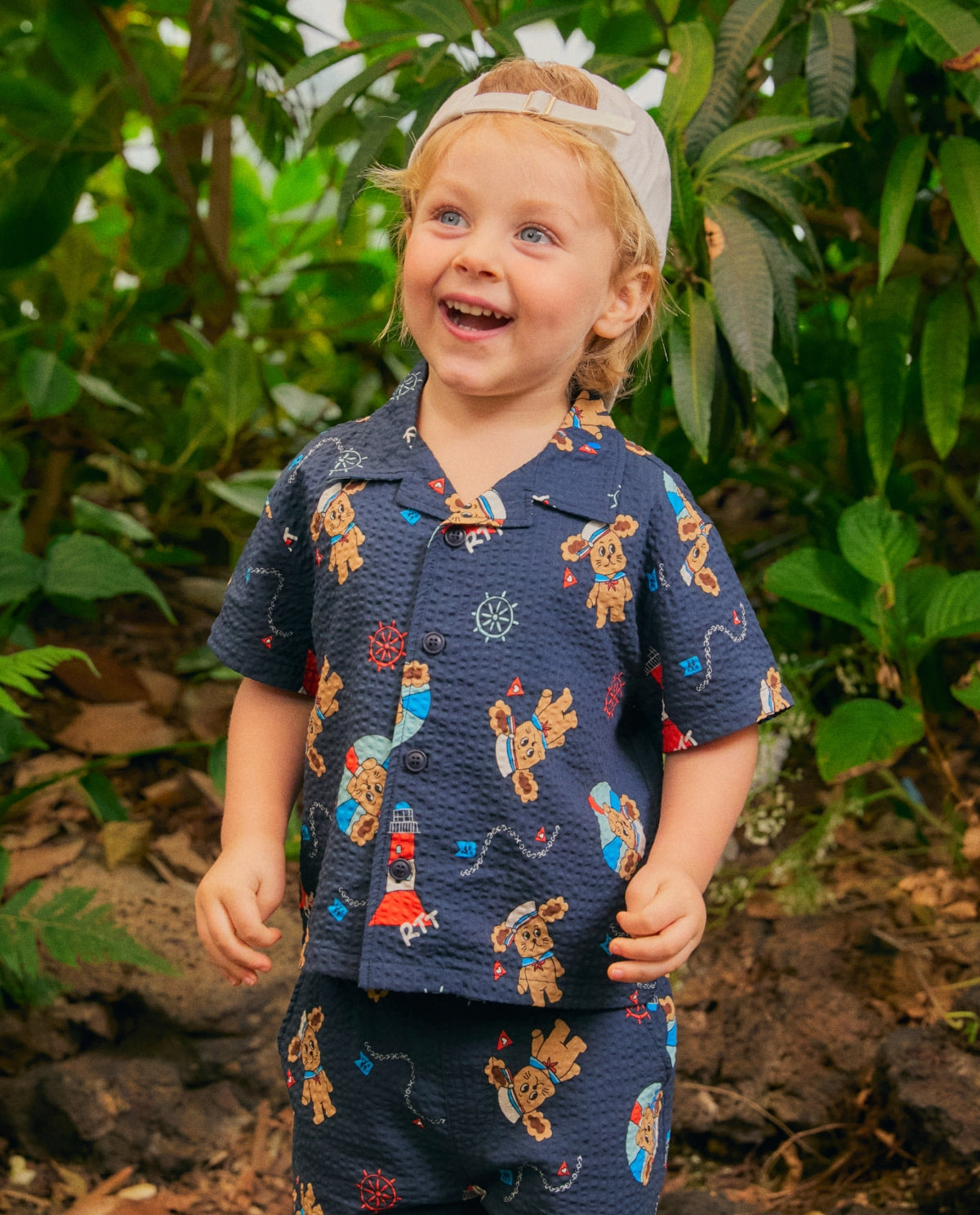 Navy all-over seersucker shirt