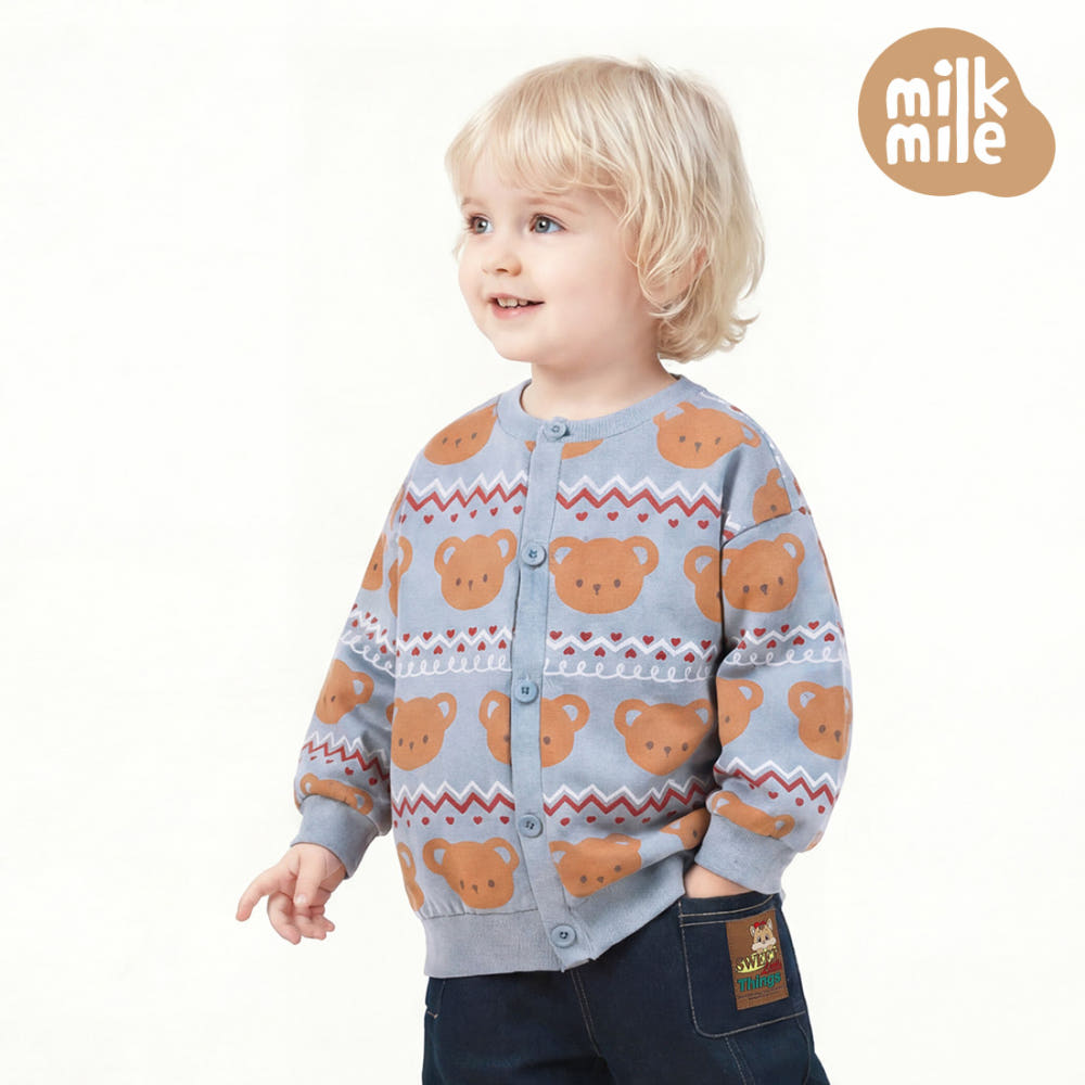 [Milk Mile] Crayon Bear Zigzag Terry Cardigan