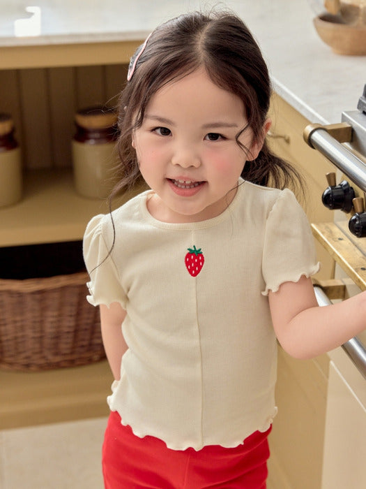 Strawberry Point Shirred T-shirt_3 COLORS