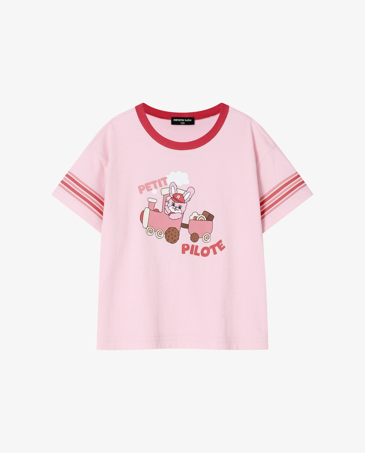 Single-sleeve striped T-shirt light pink