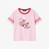 Single-sleeve striped T-shirt light pink