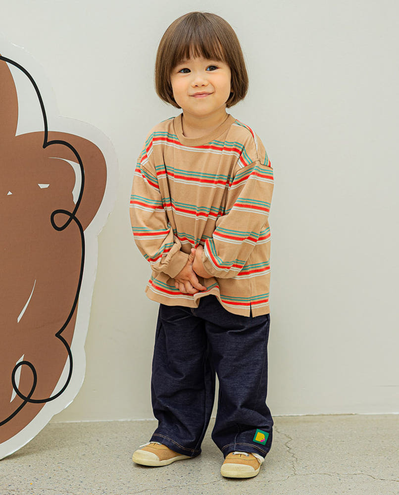 [Pimpoyo] Mauve Toddler Kids Striped Matching Set