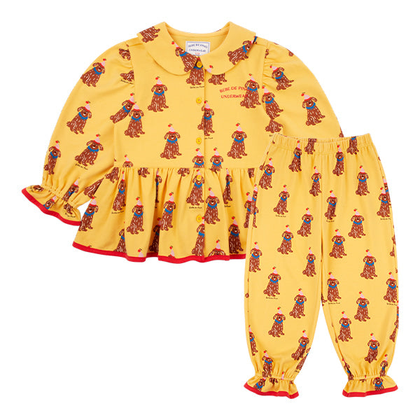 Yellow dog frill girl pajamas