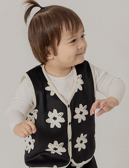 Little Tini｜馬克筆花卉背心-黑