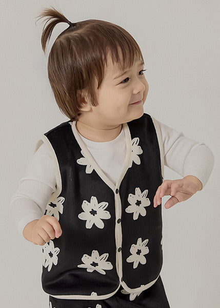 Little Tini｜馬克筆花卉背心-黑