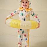 Colorful panda zip up rash guard swimsuit (flap cap set)