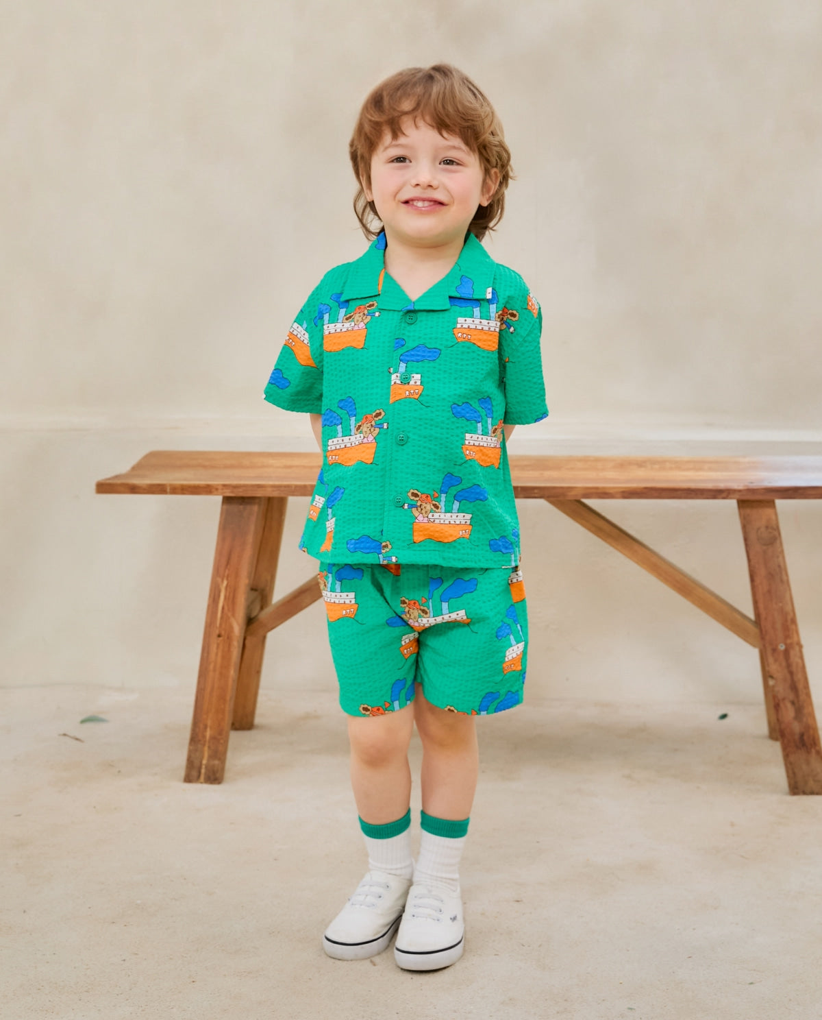 Green All-Over Seersucker Shorts