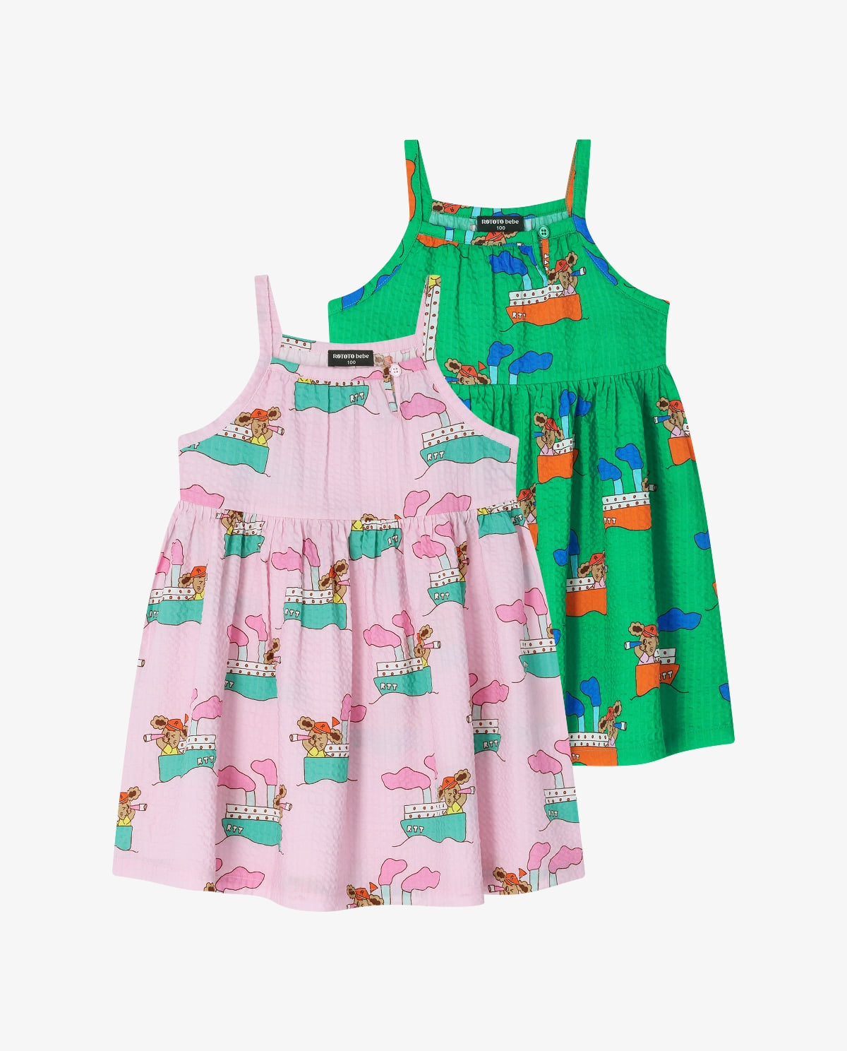 Pink seersucker sleeveless dress