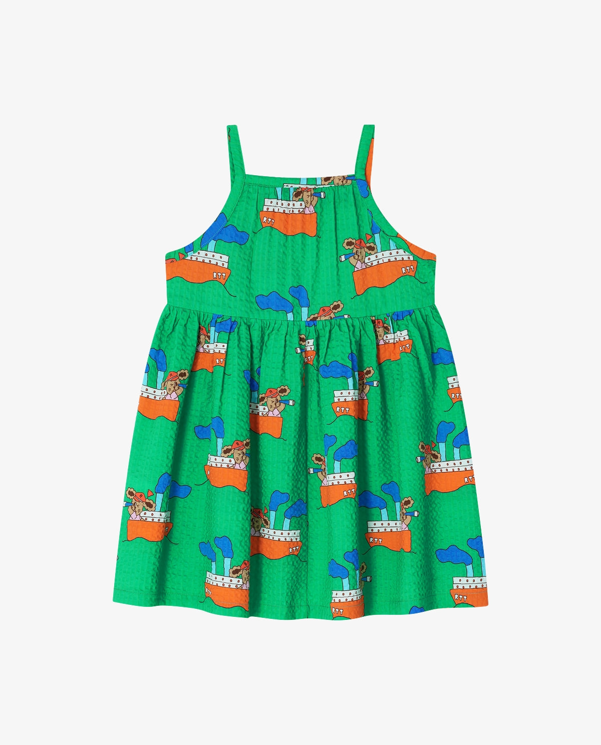 Green seersucker sleeveless dress