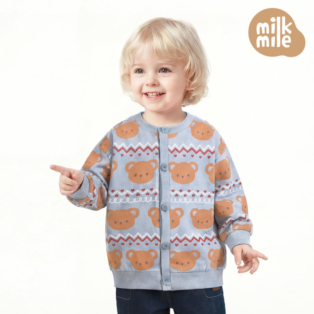 [Milk Mile] Crayon Bear Zigzag Terry Cardigan