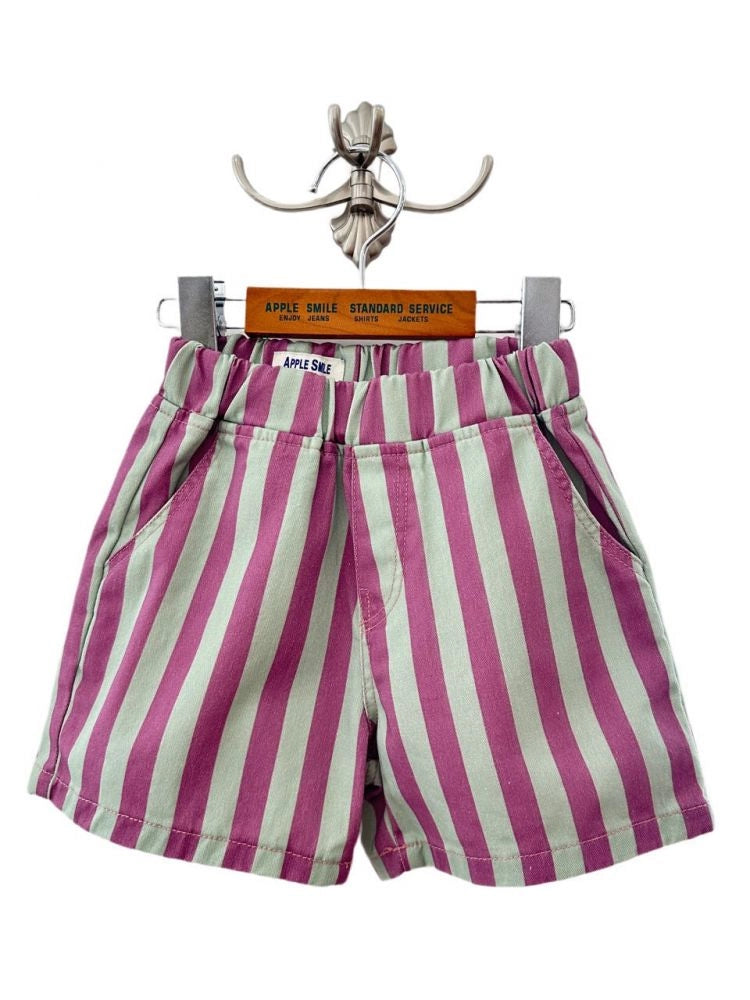 Apple Smile Border Stripe Shorts Mint