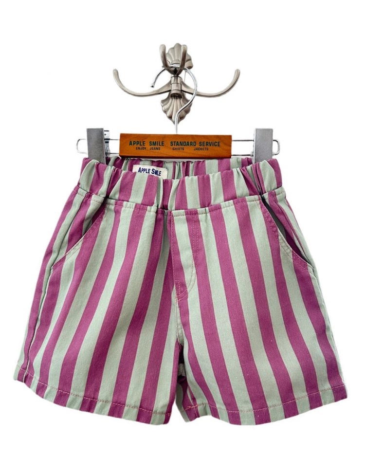 Apple Smile Border Stripe Shorts Mint