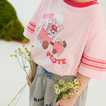 Single-sleeve striped T-shirt light pink