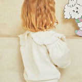 Heart lace collar ridged t-shirt