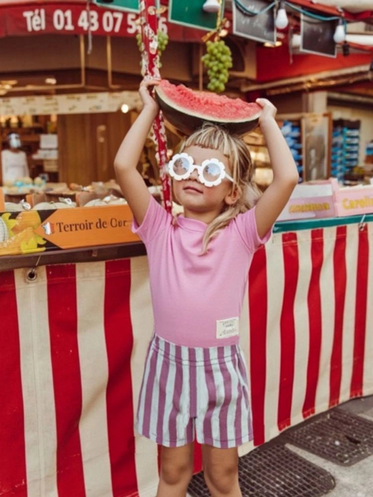 Apple Smile Border Stripe Shorts Mint