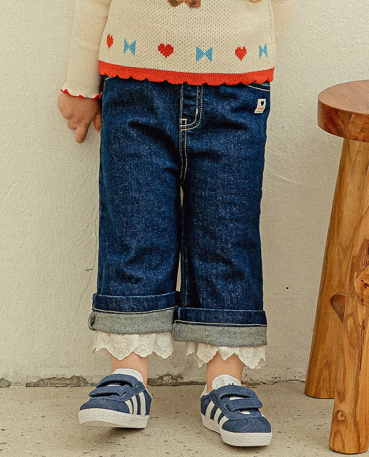 [Pimpollo] Forming lace denim pants