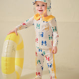 Colorful panda zip up rash guard swimsuit (flap cap set)