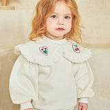 Heart lace collar ridged t-shirt