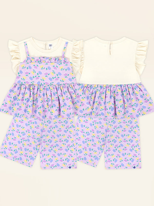 Janjan flower frill top and bottom set