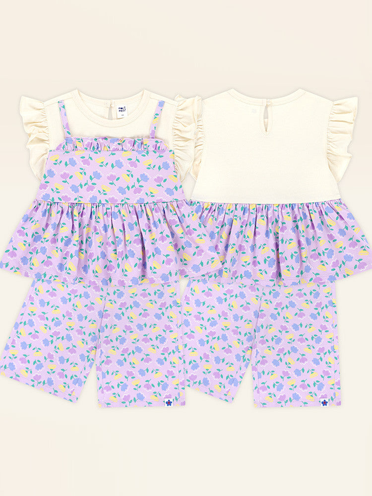 Janjan flower frill top and bottom set