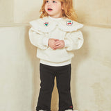 Heart lace collar ridged t-shirt