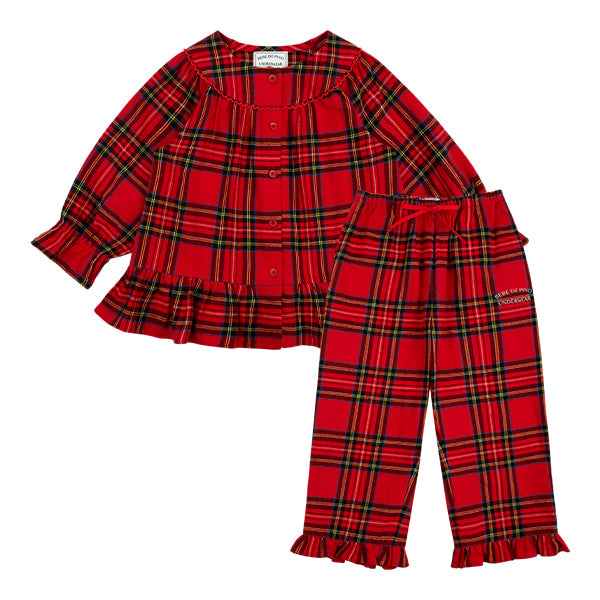 Red check frill girl pajamas