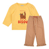 Yellow cat check pants girl pajamas set