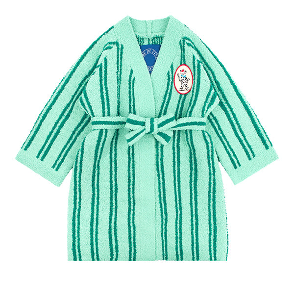 Mint stripe cat microfiber sweater robe