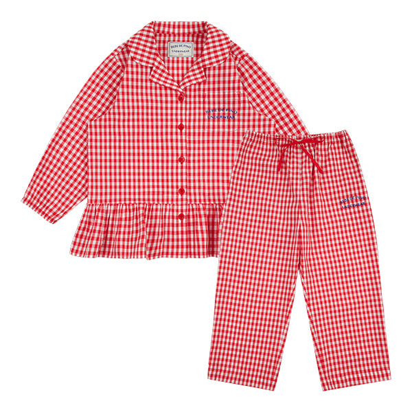 Red check girl pajamas set