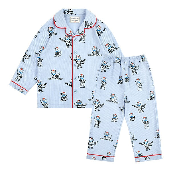 Blue stripe cat pajamas set