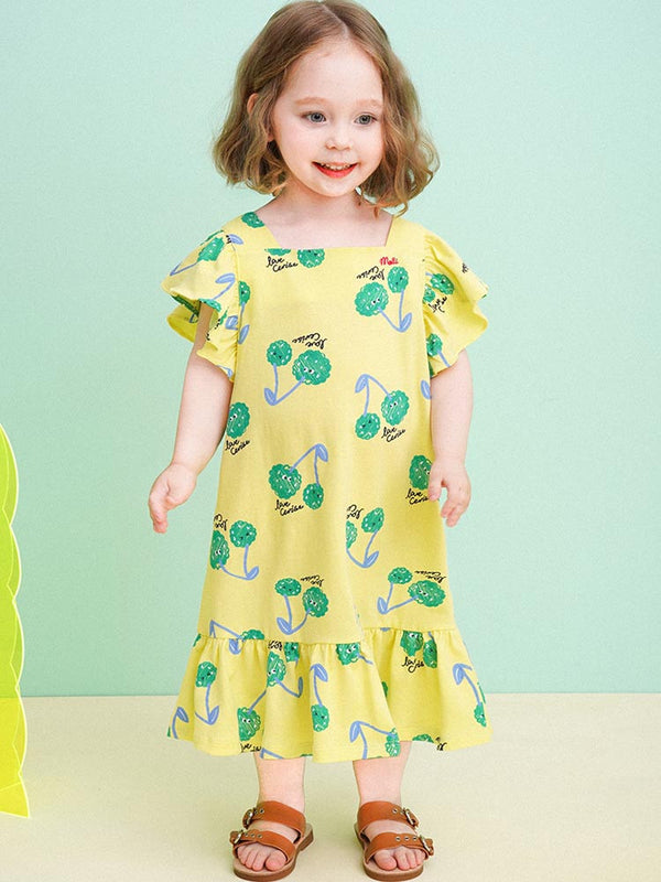 MOLLIMELLI Green cherry square dress