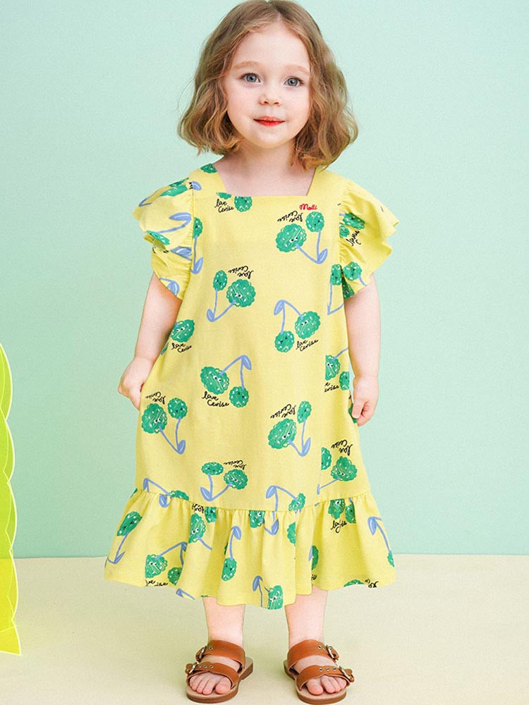 MOLLIMELLI Green cherry square dress