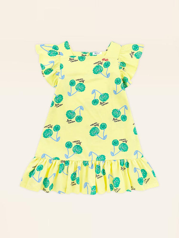 MOLLIMELLI Green cherry square dress