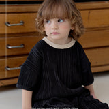 Plain Black Pleated Short Sleeve Set