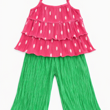 Strawberry Pleated Set (Sleeveless Top +Pants)