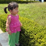 Strawberry Pleated Set (Sleeveless Top +Pants)