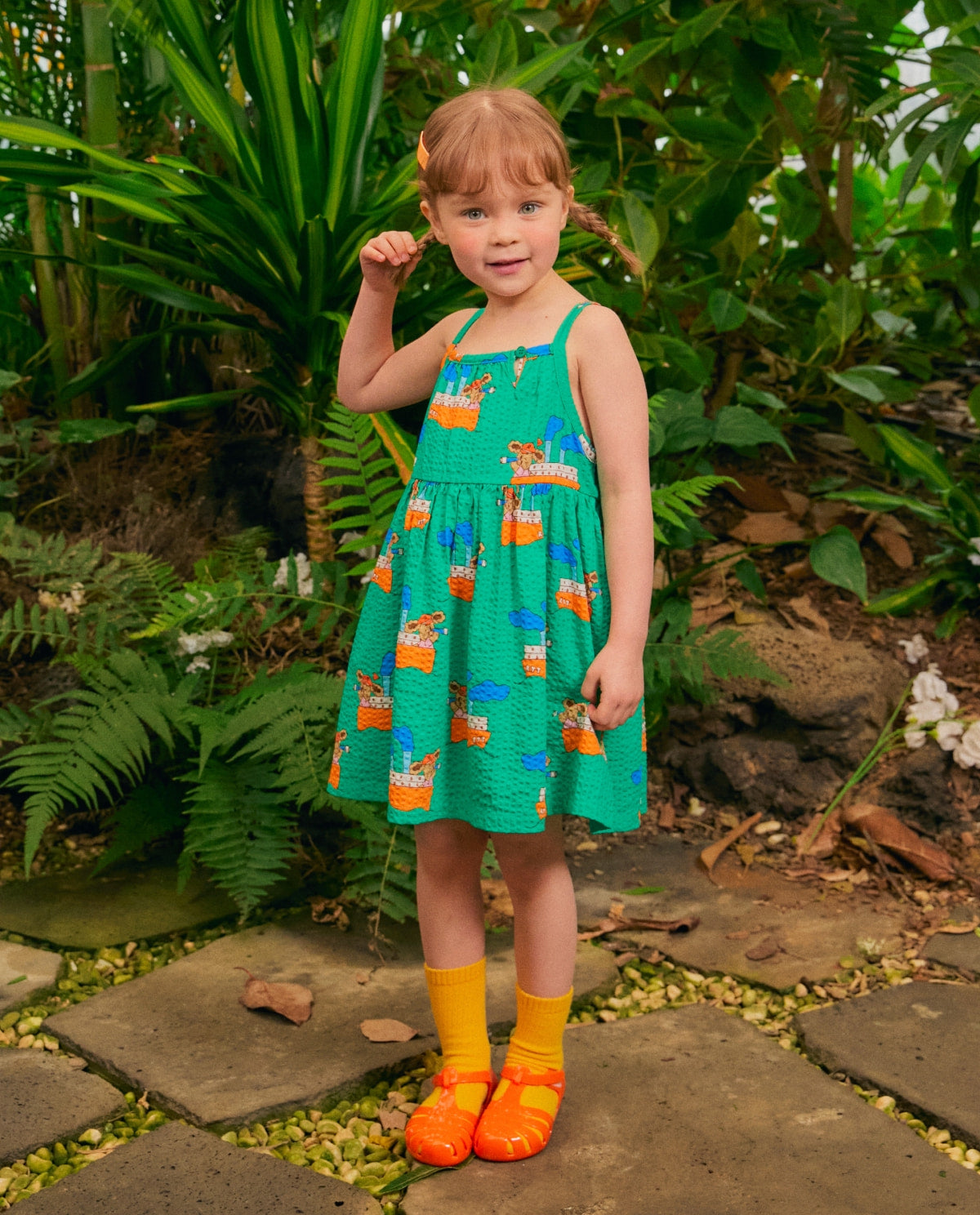Green seersucker sleeveless dress