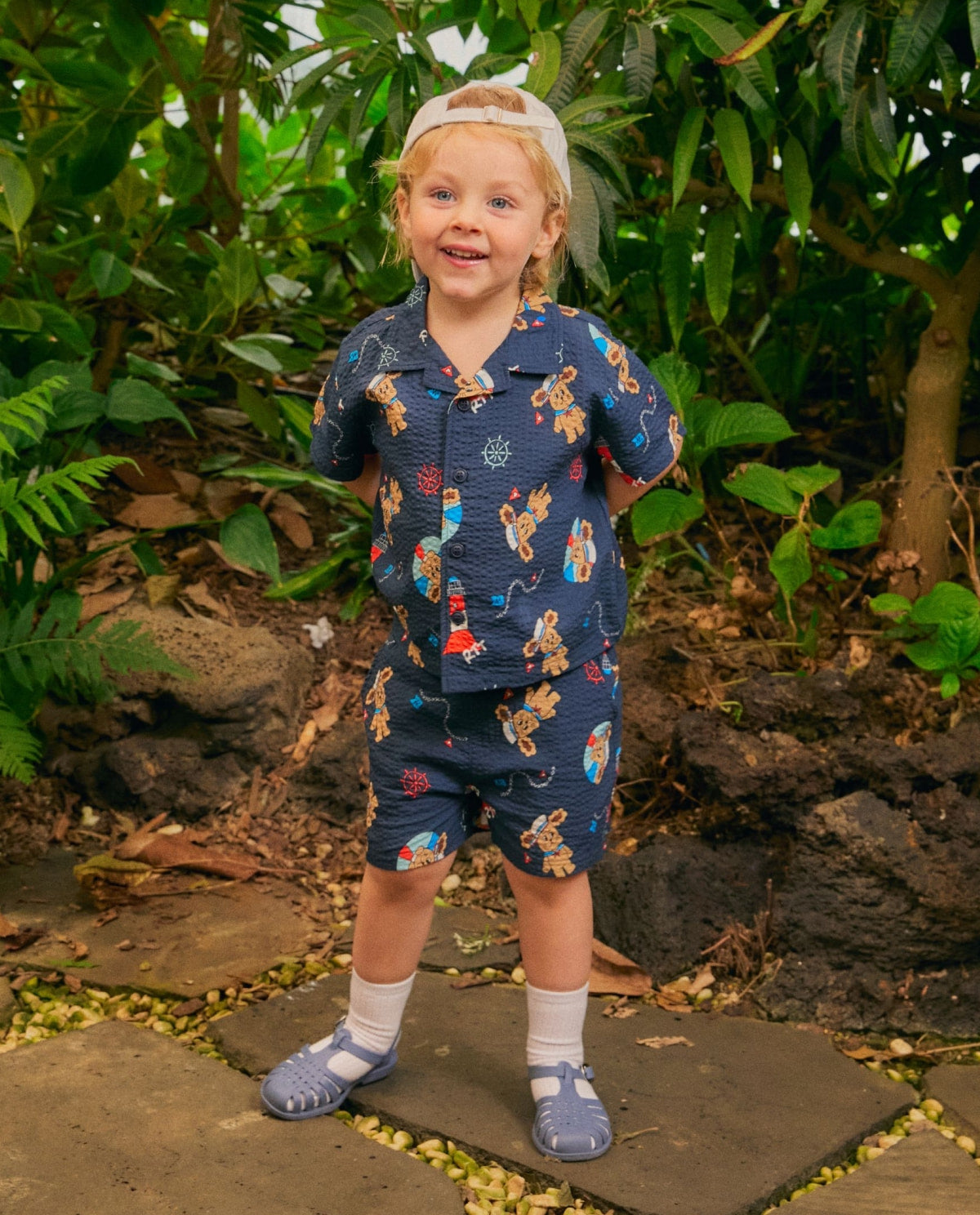 Navy All-over Seersucker Shorts