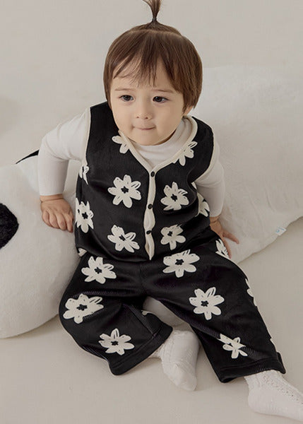 Little Tini｜馬克筆花卉長褲-黑