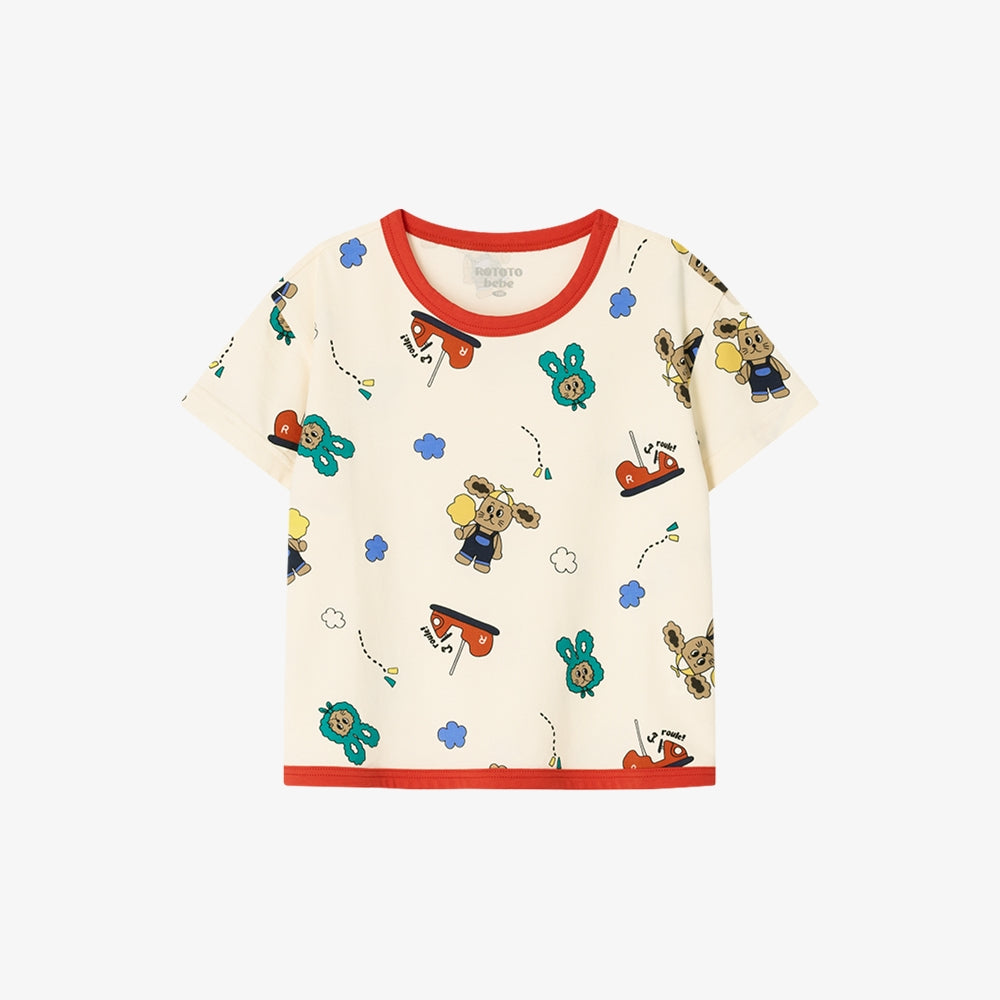 Cotton Modal All-Over Short Sleeve Loose Loungewear Ivory
