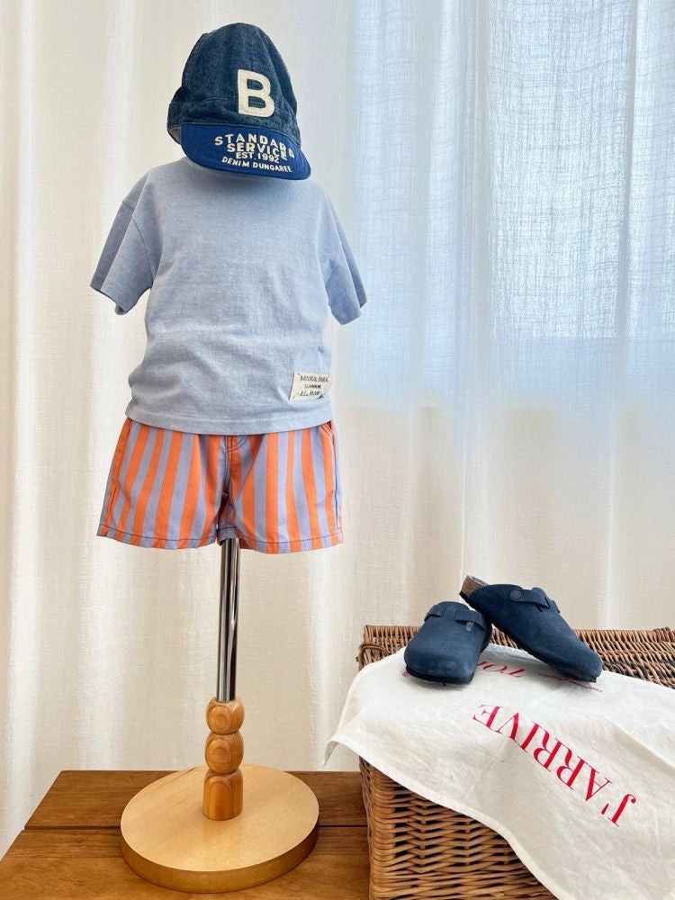 Apple Smile Border Stripe Shorts Orange